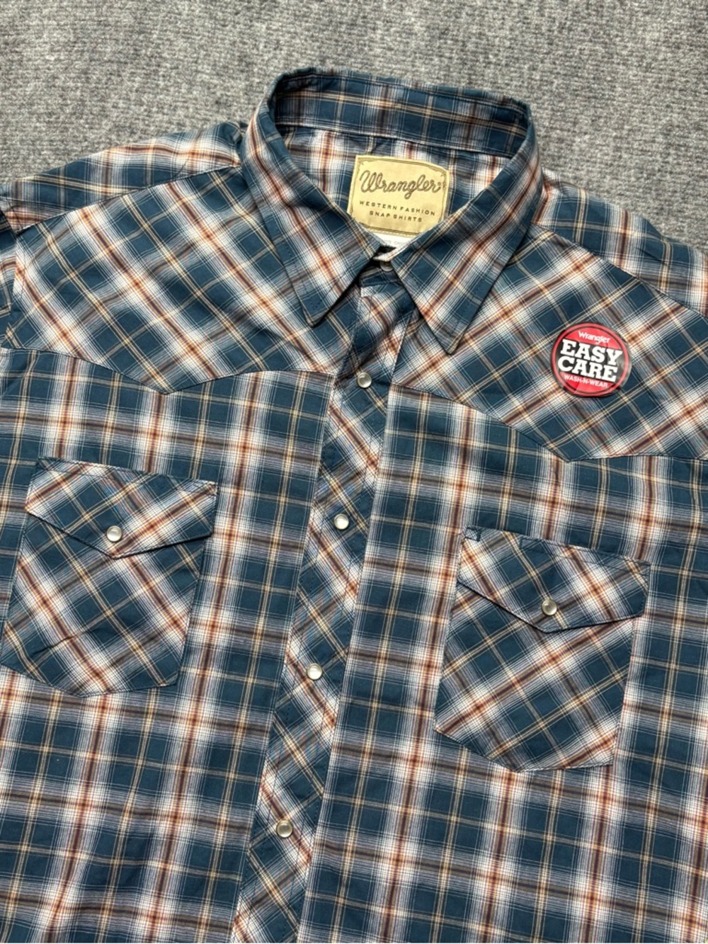 Wrangler Western Shirt Men Sz 2XL Blue Plaid Pearl Snap Button Short Sleeve NEW
